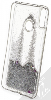 Sligo Liquid Glitter Full ochranný kryt s přesýpacím efektem třpytek pro Huawei Y7 (2019) stříbrná (silver) zepředu