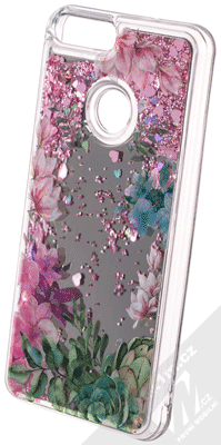 Sligo Liquid Mirror Flower 2 zrcadlový ochranný kryt s přesýpacím efektem třpytek a s motivem pro Huawei P Smart růžová (pink)