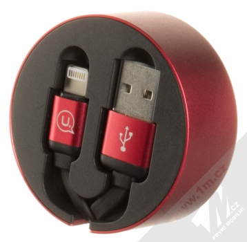 USAMS U-Bin ochranné pouzdro a samonavíjecí USB kabel s Apple Lightning konektorem červená (red) složené zezadu