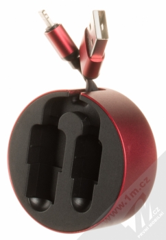 USAMS U-Bin ochranné pouzdro a samonavíjecí USB kabel s Apple Lightning konektorem červená (red) zezadu