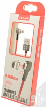 USAMS US-SJ148 U-Boss Magnetic Cable zalomený USB kabel s magnetickým 5 pinovým konektorem a samostatnou magnetickou záslepkou s Apple Lightning konektorem červená (red) krabička