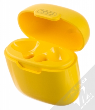 XO X23 TWS Bluetooth stereo sluchátka žlutá (yellow) nabíjecí pouzdro otevřené