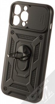 1Mcz Armor CamShield odolný ochranný kryt s držákem na prst pro Apple iPhone 13 Pro Max černá (black) otevřené a držák
