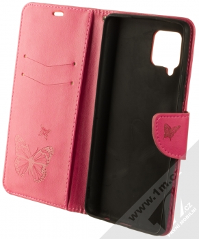 1Mcz Bridges Roj motýlů 1 Book flipové pouzdro pro Samsung Galaxy A42 5G sytě růžová (hot pink) otevřené