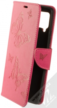 1Mcz Bridges Roj motýlů 1 Book flipové pouzdro pro Samsung Galaxy A42 5G sytě růžová (hot pink)