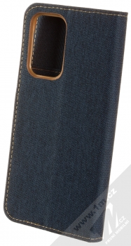 1Mcz Canvas Book flipové pouzdro pro Samsung Galaxy A33 5G tmavě modrá hnědá (dark blue camel) zezadu