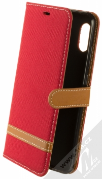 1Mcz Canvas Line Book flipové pouzdro pro Xiaomi Redmi Note 6 Pro červená hnědá (red camel)