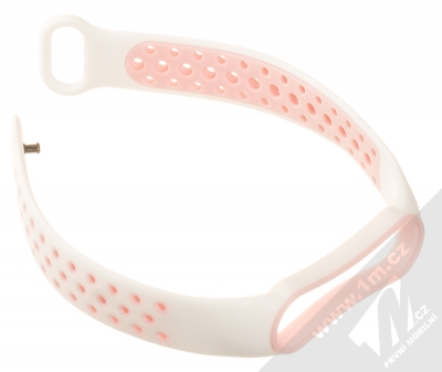 1Mcz Dots Double Color Silikonový sportovní řemínek pro Xiaomi Mi Band 5, Mi Band 6 bílá světle růžová (white light pink) rozepnuté
