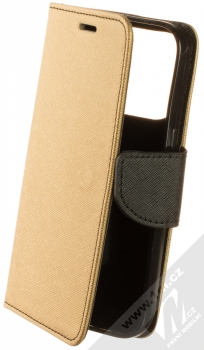 1Mcz Fancy Book flipové pouzdro pro Apple iPhone 14 Pro zlatá černá (gold black)