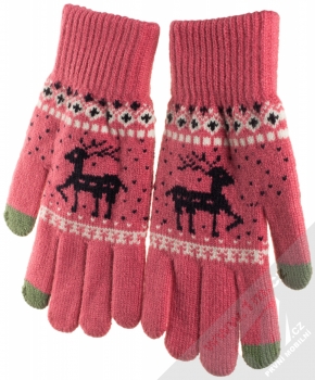 1Mcz Gloves Sobík pletené rukavice pro kapacitní dotykový displej růžová (pink) samostatně zezadu