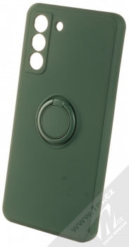 1Mcz Grip Ring Skinny ochranný kryt s držákem na prst pro Samsung Galaxy S21 FE tmavě zelená (forest green)