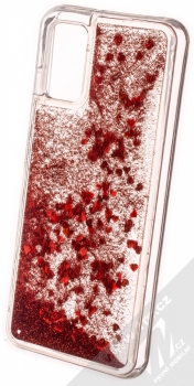 1Mcz Liquid Heart Sparkle ochranný kryt s přesýpacím efektem třpytek pro Samsung Galaxy A03s červená (red) zezadu