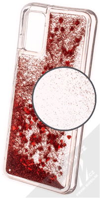 1Mcz Liquid Heart Sparkle ochranný kryt s přesýpacím efektem třpytek pro Samsung Galaxy A03s červená (red)