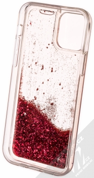 1Mcz Liquid Hexagon Sparkle ochranný kryt s přesýpacím efektem třpytek pro Apple iPhone 12, iPhone 12 Pro červená (red) zepředu