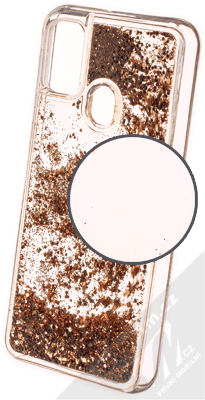 1Mcz Liquid Hexagon Sparkle ochranný kryt s přesýpacím efektem třpytek pro Samsung Galaxy M21 zlatá (gold)