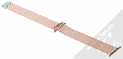 1Mcz Milanese magnetický řemínek z leštěného kovu pro Apple Watch 42mm, Watch 44mm, Watch 45mm růžově zlatá (rose gold) rozepnuté zezadu