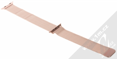 1Mcz Milanese magnetický řemínek z leštěného kovu pro Apple Watch 42mm, Watch 44mm, Watch 45mm růžově zlatá (rose gold) rozepnuté