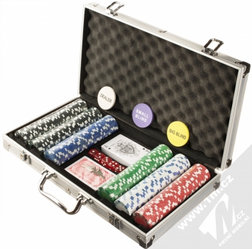 1Mcz Poker kufřík sada na poker s 300 žetony stříbrná (silver)