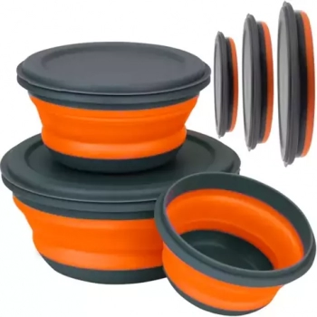 1Mcz Skládací silikonové misky s víkem 3 ks oranžová šedá (orange grey)