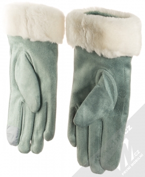 1Mcz Suede Gloves semišové rukavice s kožešinkou pro kapacitní dotykový displej světle modrá bílá (light blue white) samostatně zezadu