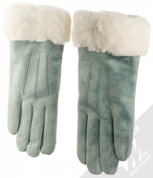1Mcz Suede Gloves semišové rukavice s kožešinkou pro kapacitní dotykový displej světle modrá bílá (light blue white) samostatně