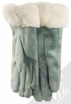 1Mcz Suede Gloves semišové rukavice s kožešinkou pro kapacitní dotykový displej světle modrá bílá (light blue white) zezadu