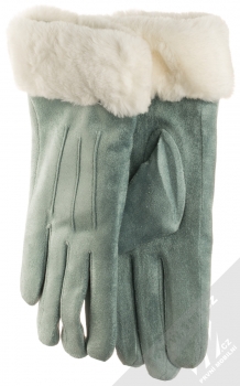 1Mcz Suede Gloves semišové rukavice s kožešinkou pro kapacitní dotykový displej světle modrá bílá (light blue white)