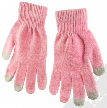 1Mcz Touch Gloves Basic pletené rukavice pro kapacitní dotykový displej růžová (pink) dlaň rukou