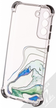 1Mcz Trendy Vodomalba Anti-Shock Skinny TPU ochranný kryt pro Samsung Galaxy S21 FE průhledná zelená černá (transparent green black) zepředu