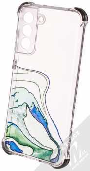 1Mcz Trendy Vodomalba Anti-Shock Skinny TPU ochranný kryt pro Samsung Galaxy S21 FE průhledná zelená černá (transparent green black)