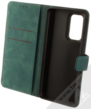 1Mcz Velvet Book flipové pouzdro pro Samsung Galaxy A33 5G tmavě zelená (dark green) otevřené