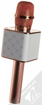 1Mcz WS-880 Bluetooth karaoke mikrofon s reproduktorem v látkovém pouzdře růžově zlatá (rose gold) mikrofon zezadu