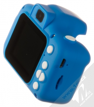 1Mcz X200 dětský fotoaparát s kamerou modrá (blue) zboku (konektor a slot na paměťovou kartu)