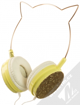 1Mcz YJ-22 Cat Ear stereo sluchátka s konektorem Jack 3,5mm a oušky žlutá zlatá (yellow gold) zezadu