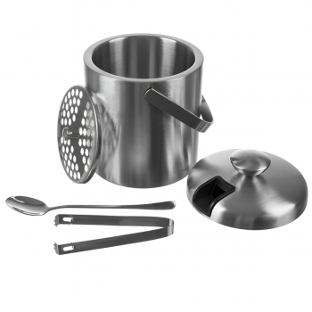 1Mcz SS008 Nerezový kbelík na led s lžičkou, kleštěmi a víkem stříbrná (silver)