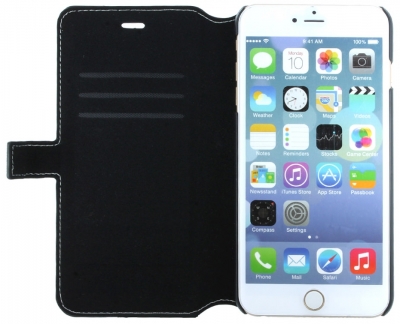 Guess Denim Jeans Booktype Case flipové pouzdro pro Apple iPhone 6 Plus otevřené s telefonem