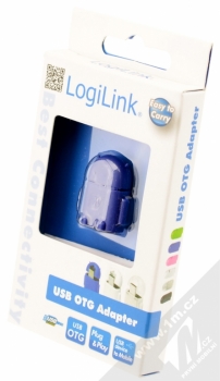 Aligator OTG redukce microUSB na USB - miniaturní Android robot modrá (blue) krabička zepředu