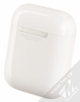 Apple AirPods (2019) headset stereo sluchátka s pouzdrem podporující bezdrátové nabíjení bílá (white) nabíjecí pouzdro zezadu