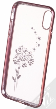 Beeyo Roses pokovený ochranný kryt pro Apple iPhone X růžová průhledná (pink transparent) zepředu