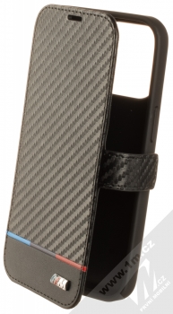 BMW M Carbon Tricolor Stripe flipové pouzdro pro Apple iPhone 13 Pro (BMBKP13LPUCARTCBK) černá (black)