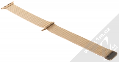 Devia Elegant Milanese Loop magnetický pásek z leštěného kovu na zápěstí pro Apple Watch 42mm, Watch 44mm, Watch 45mm červeně zlatá (blush gold) rozepnuté