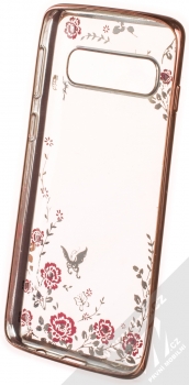 Forcell Diamond Flower TPU ochranný kryt pro Samsung Galaxy S10 růžově zlatá (rose gold) zepředu