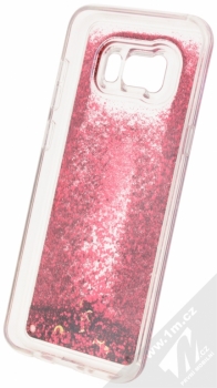Guess Liquid Glitter Hard Case ochranný kryt s přesýpacím efektem třpytek pro Samsung Galaxy S8 Plus (GUHCS8LGLUFLGO) červená průhledná (red transparent) zepředu