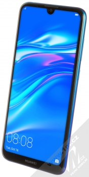 Huawei Y7 (2019) modrá (aurora blue) šikmo zepředu