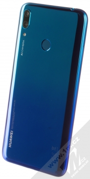 Huawei Y7 (2019) modrá (aurora blue) šikmo zezadu