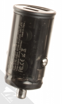 Joyroom Mini Transparent Car Chager nabíječka do auta s výstupy USB a USB Type-C (C-A43) šedá průhledná (grey transparent) zezadu