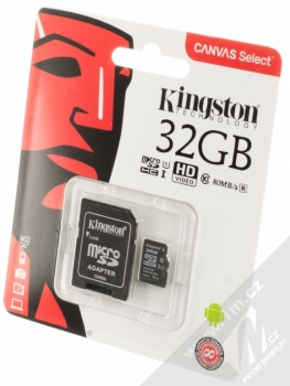 Kingston Canvas Select microSDHC 32GB Speed Class I (U1) paměťová karta + adaptér SD černá (black) krabička