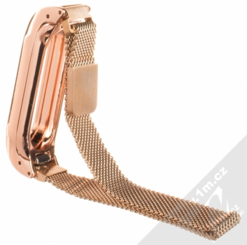 MiJobs Milanese Wristband magnetický pásek z leštěného kovu na zápěstí pro Xiaomi Mi Band 2 růžově zlatá (rose gold) zezadu