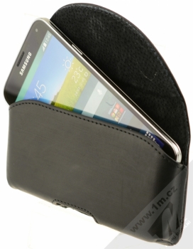 Pierre Cardin PU3 horizontální kožené pouzdro pro mobilní telefon, mobil, smartphone, o velikosti Samsung Galaxy S5 černá (black) otevřené s telefonem