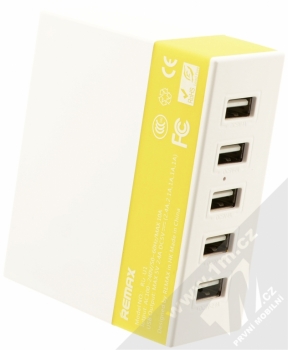 Remax Ming 5U nabíječka do sítě s 5x USB výstupem pro mobilní telefon, mobil, smartphone, tablet bílo žlutá (yellow) konektory USB